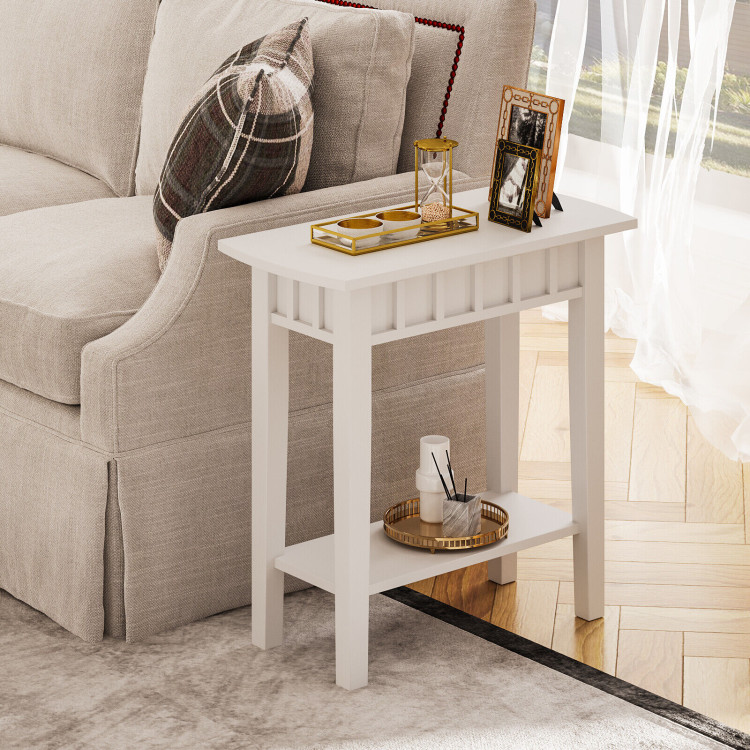 2-Tier Narrow Wood End Table with Storage Shelf for Small Spaces-WhiteCostway Gallery View 7 of 10